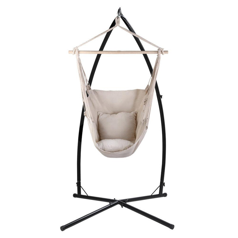 Gardeon Outdoor Hammock Chair with Steel Stand Hanging Hammock with Pillow Cream - John Cootes