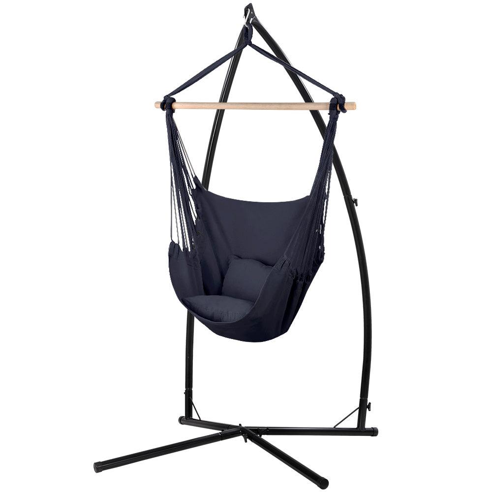 Gardeon Outdoor Hammock Chair with Steel Stand Hanging Hammock with Pillow Grey - John Cootes