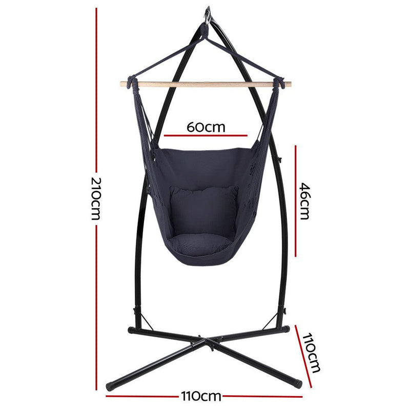 Gardeon Outdoor Hammock Chair with Steel Stand Hanging Hammock with Pillow Grey - John Cootes