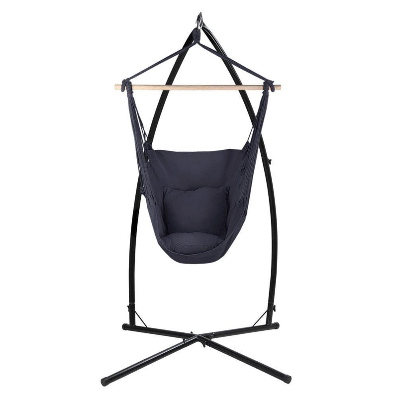 Gardeon Outdoor Hammock Chair with Steel Stand Hanging Hammock with Pillow Grey - John Cootes