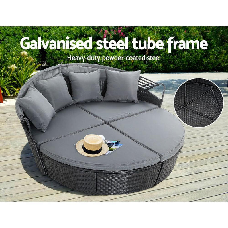 Gardeon Outdoor Lounge Setting Patio Furniture Sofa Wicker Garden Rattan Set Day Bed Black - John Cootes