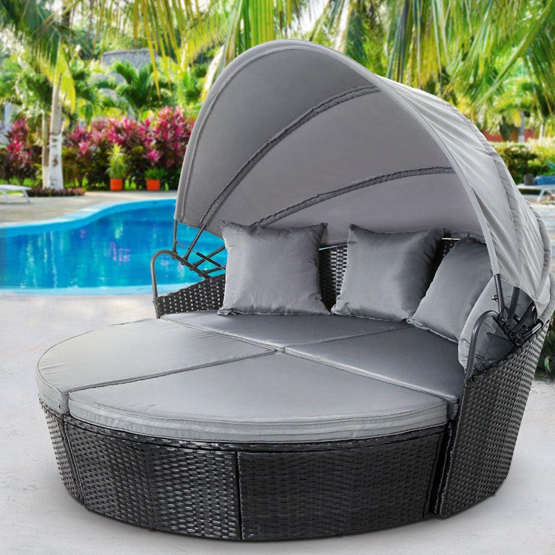 Gardeon Outdoor Lounge Setting Patio Furniture Sofa Wicker Garden Rattan Set Day Bed Black - John Cootes