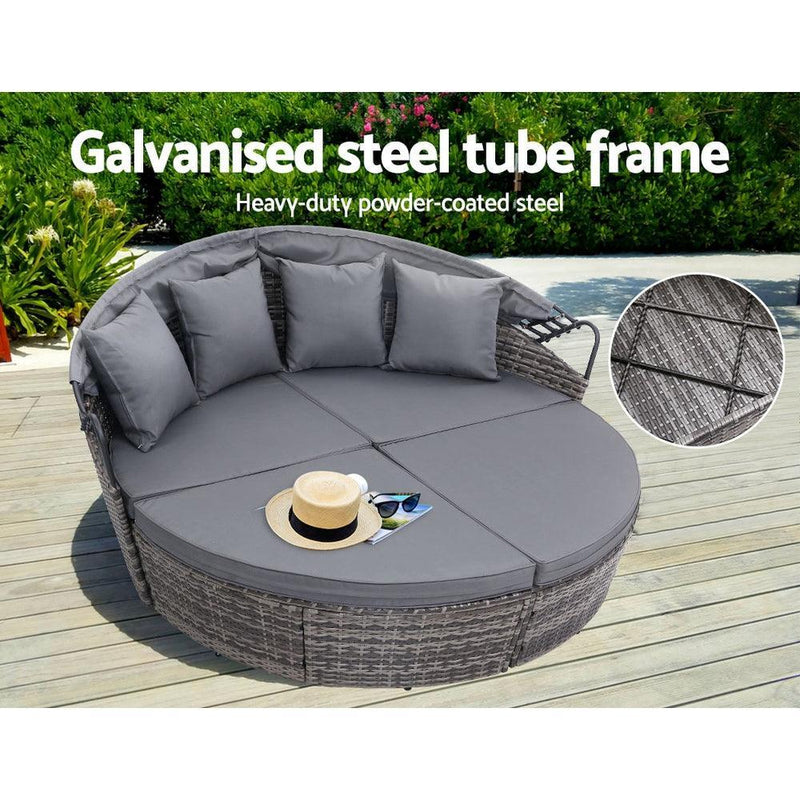 Gardeon Outdoor Lounge Setting Patio Furniture Sofa Wicker Garden Rattan Set Day Bed Grey - John Cootes