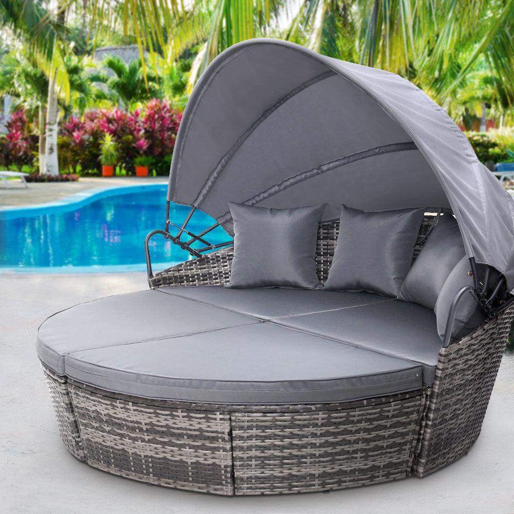 Gardeon Outdoor Lounge Setting Patio Furniture Sofa Wicker Garden Rattan Set Day Bed Grey - John Cootes