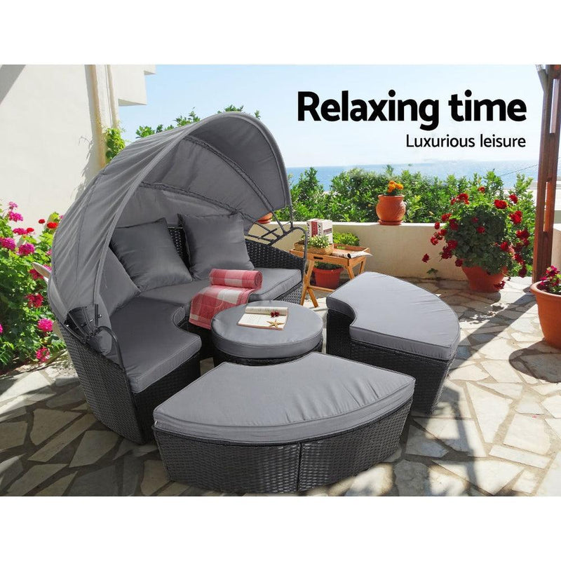 Gardeon Outdoor Lounge Setting Sofa Patio Furniture Wicker Garden Rattan Set Day Bed Black - John Cootes