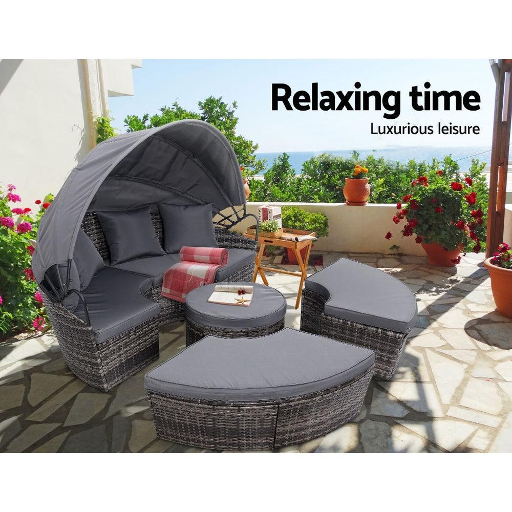 Gardeon Outdoor Lounge Setting Sofa Patio Furniture Wicker Garden Rattan Set Day Bed Grey - John Cootes