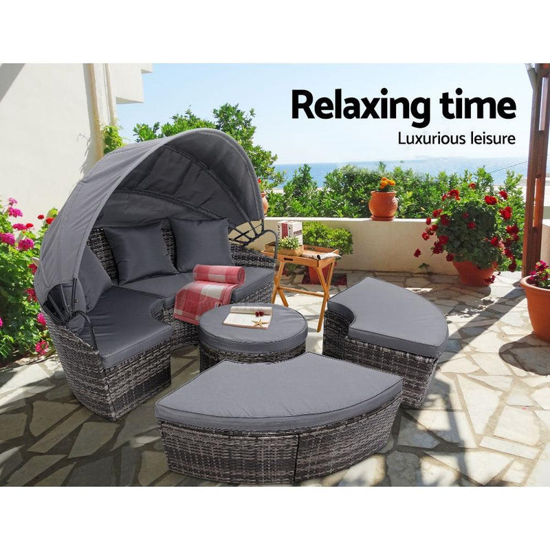 Gardeon Outdoor Lounge Setting Sofa Patio Furniture Wicker Garden Rattan Set Day Bed Grey - John Cootes