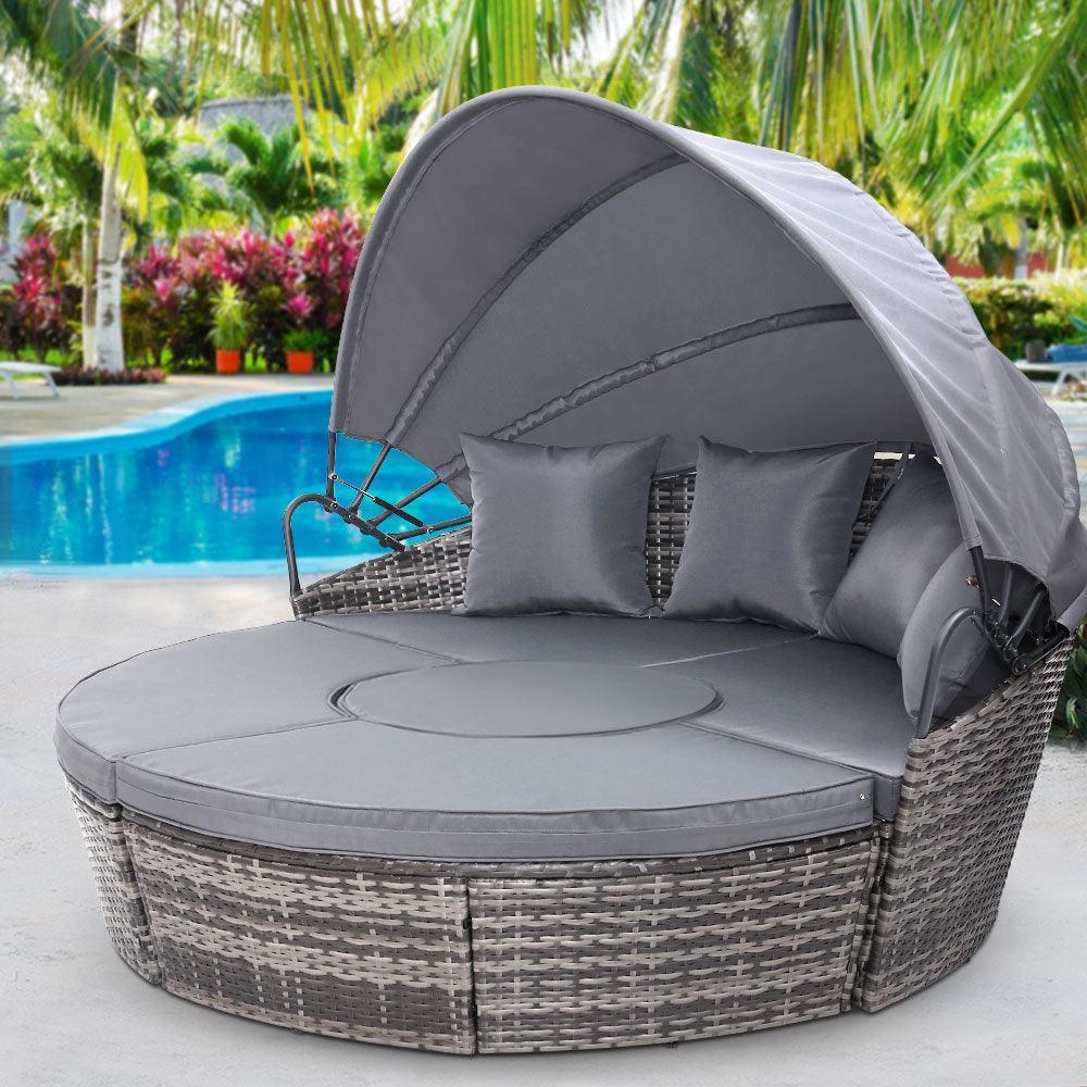 Gardeon Outdoor Lounge Setting Sofa Patio Furniture Wicker Garden Rattan Set Day Bed Grey - John Cootes