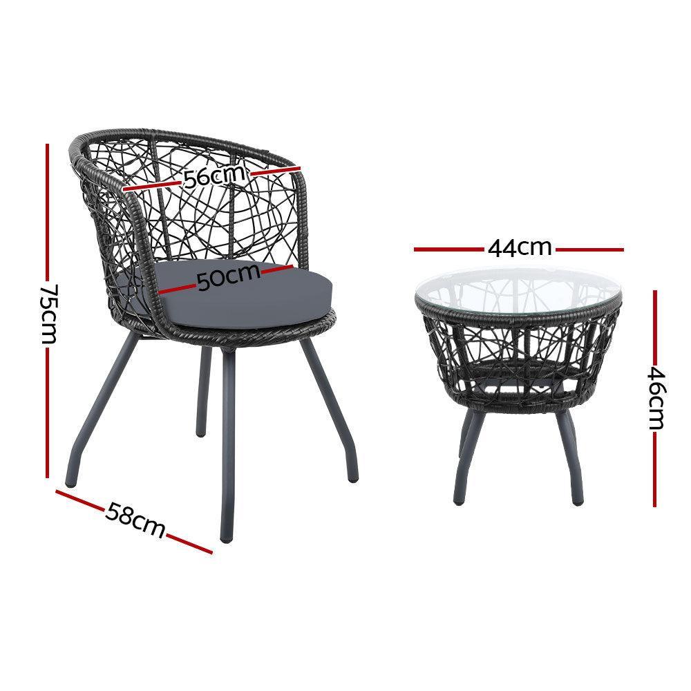 Gardeon Outdoor Patio Chair and Table - Black - John Cootes