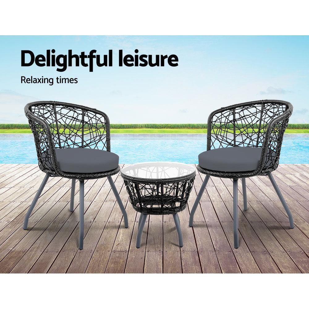 Gardeon Outdoor Patio Chair and Table - Black - John Cootes