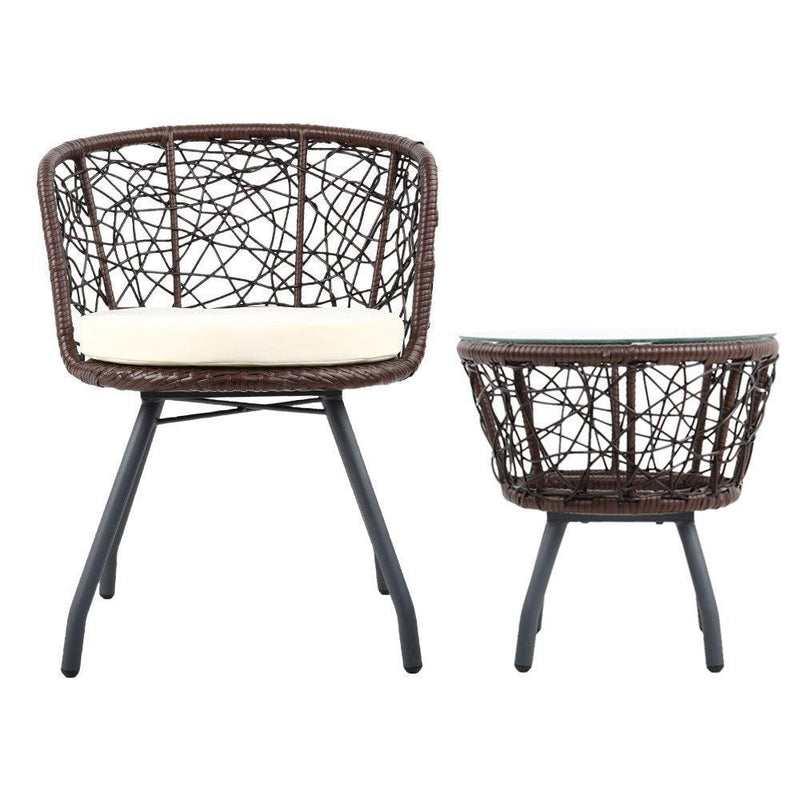 Gardeon Outdoor Patio Chair and Table - Brown - John Cootes