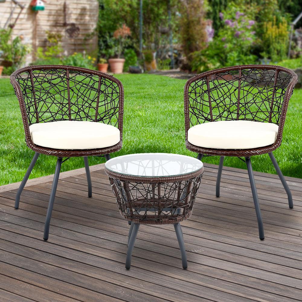 Gardeon Outdoor Patio Chair and Table - Brown - John Cootes