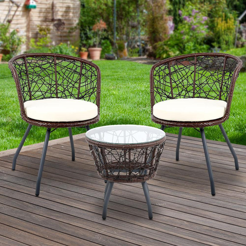 Gardeon Outdoor Patio Chair and Table - Brown - John Cootes