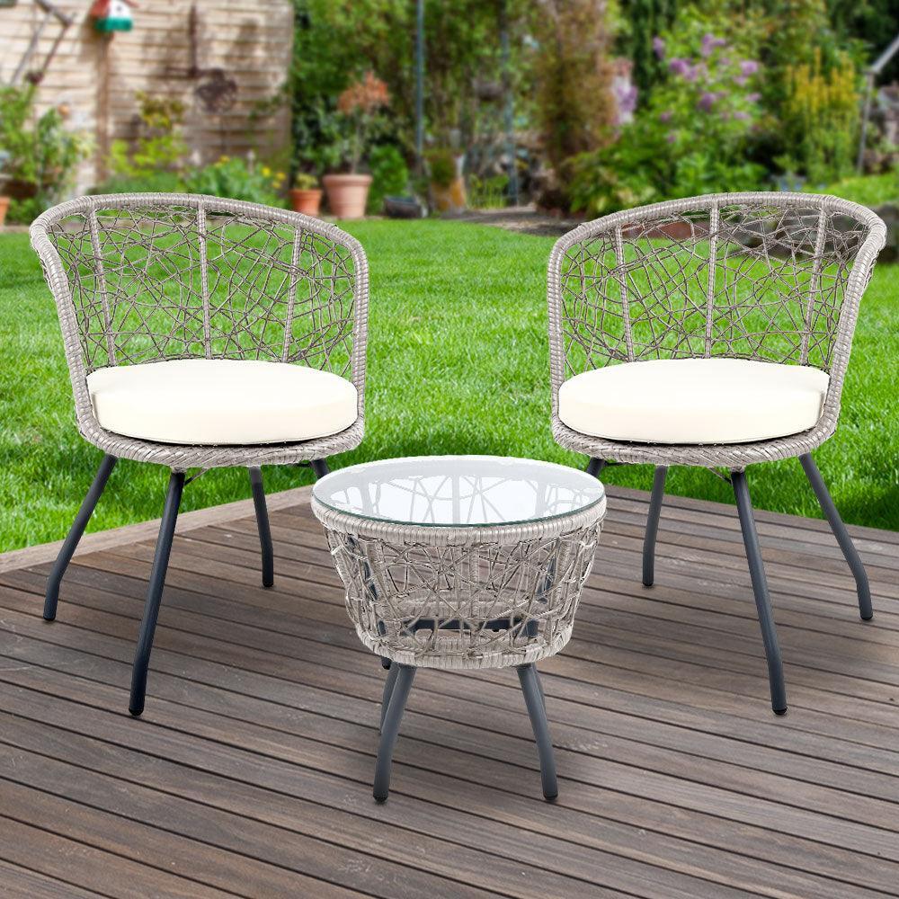 Gardeon Outdoor Patio Chair and Table - Grey - John Cootes