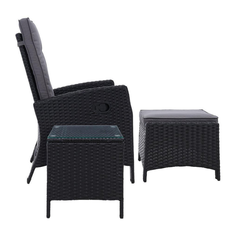 Gardeon Outdoor Patio Furniture Recliner Chairs Table Setting Wicker Lounge 5pc Black - John Cootes