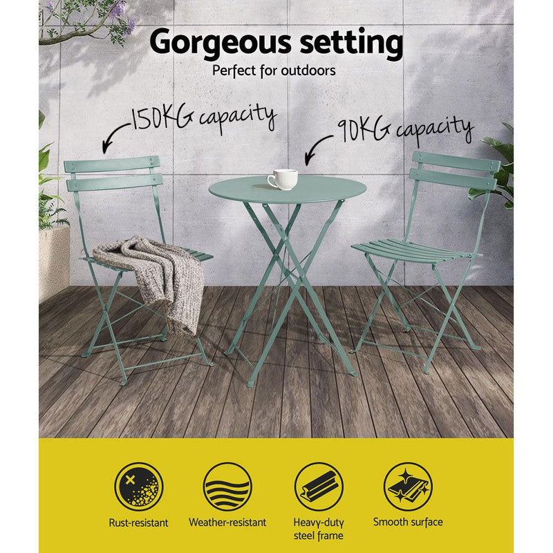 Gardeon Outdoor Setting Table and Chairs Bistro Set Folding Patio Furniture - John Cootes