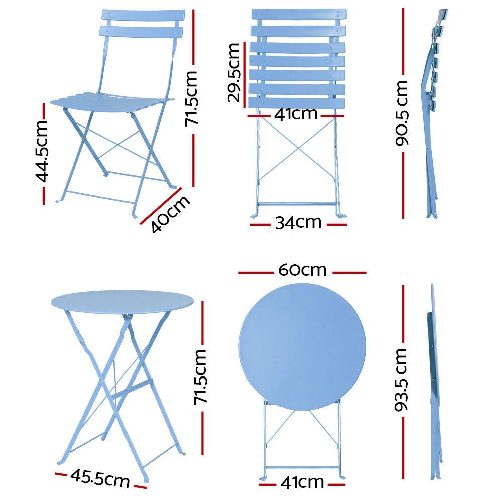 Gardeon Outdoor Setting Table and Chairs Folding Bistro Set Patio Furniture Blue - John Cootes