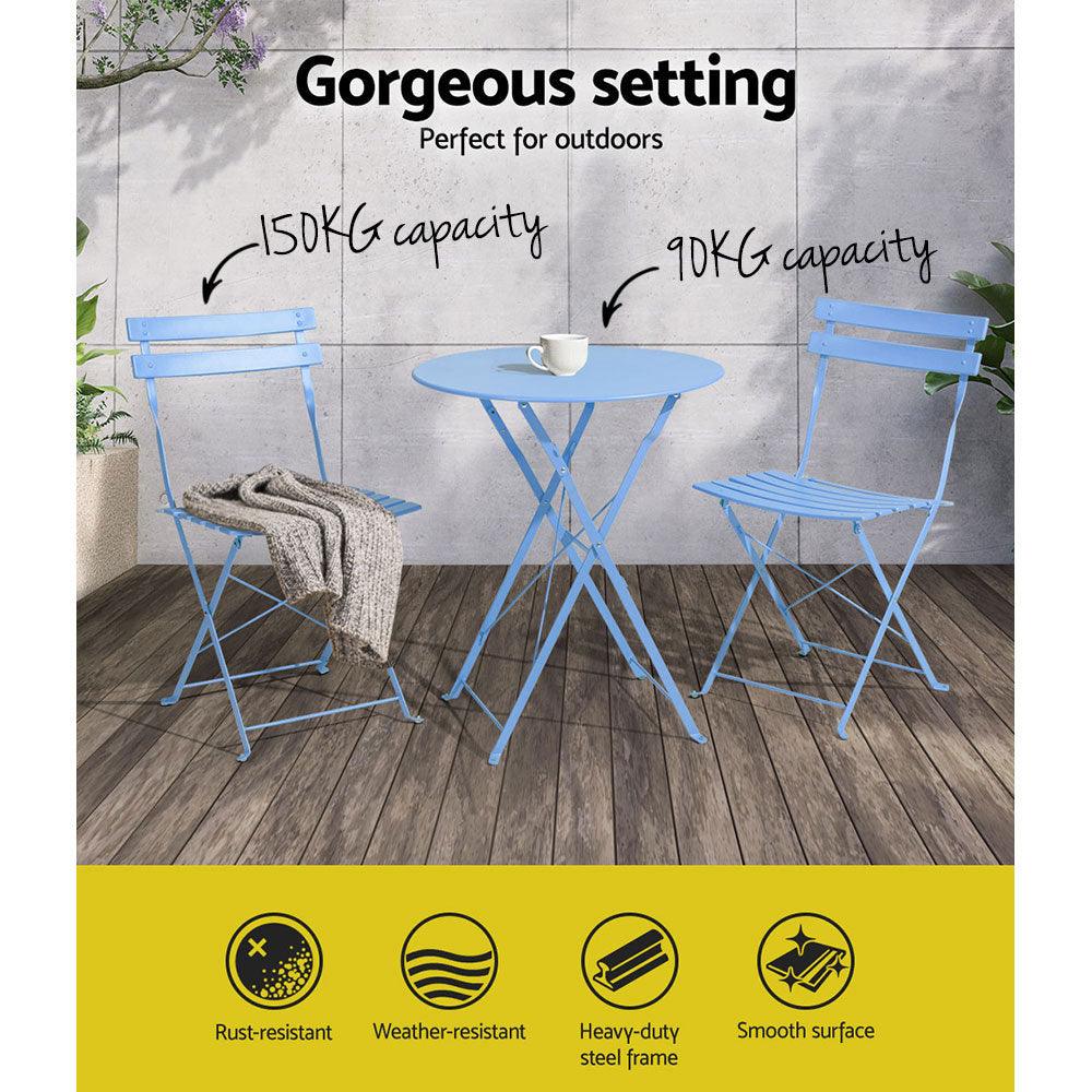 Gardeon Outdoor Setting Table and Chairs Folding Bistro Set Patio Furniture Blue - John Cootes