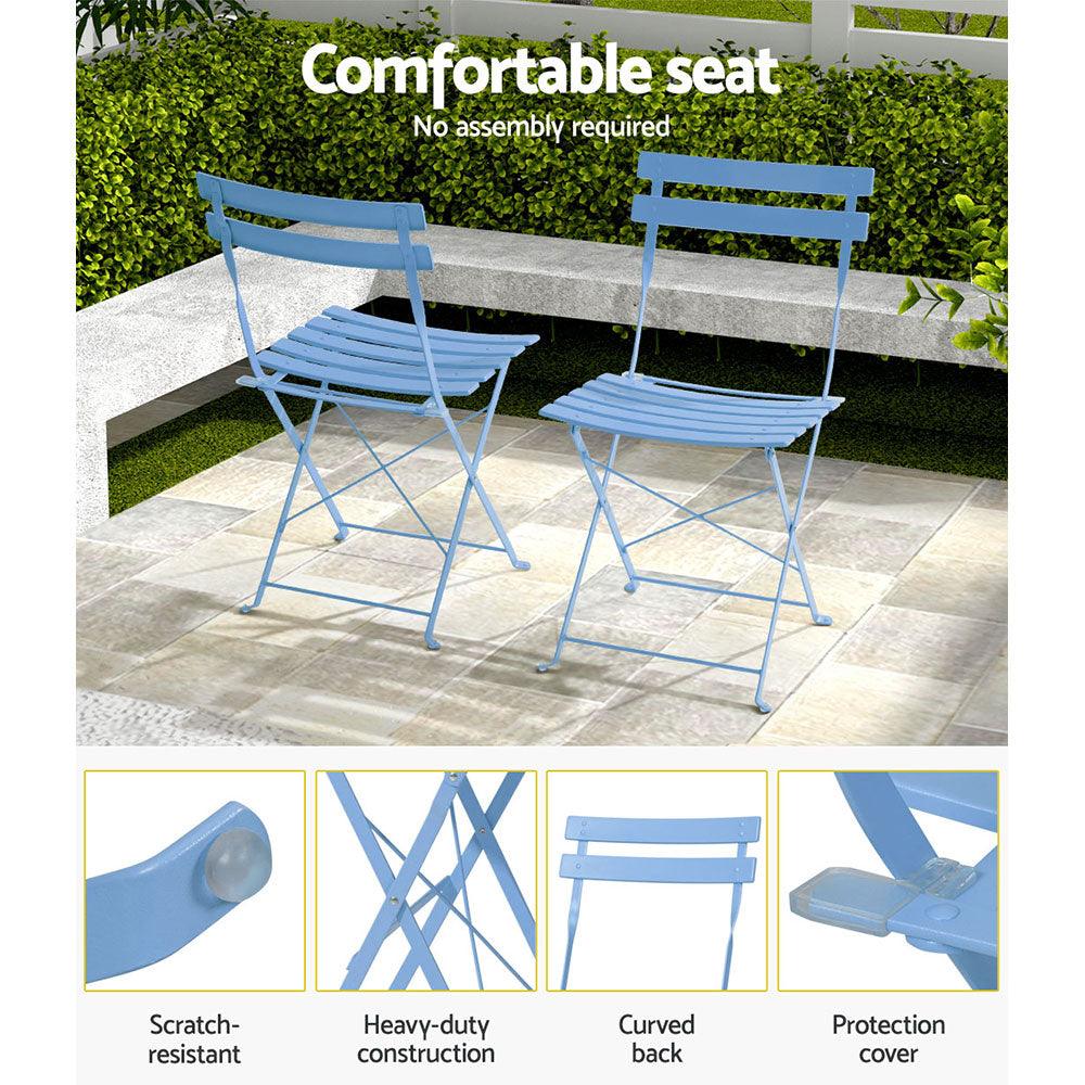 Gardeon Outdoor Setting Table and Chairs Folding Bistro Set Patio Furniture Blue - John Cootes