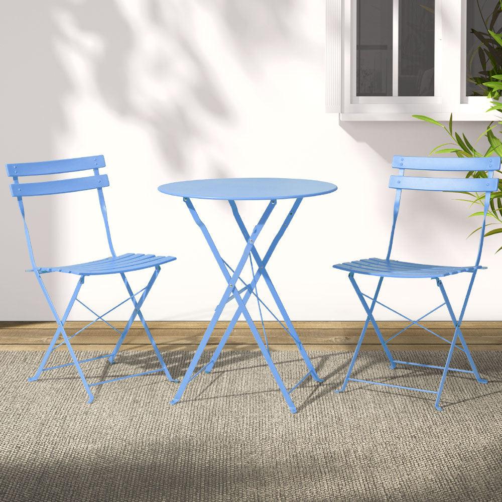 Gardeon Outdoor Setting Table and Chairs Folding Bistro Set Patio Furniture Blue - John Cootes