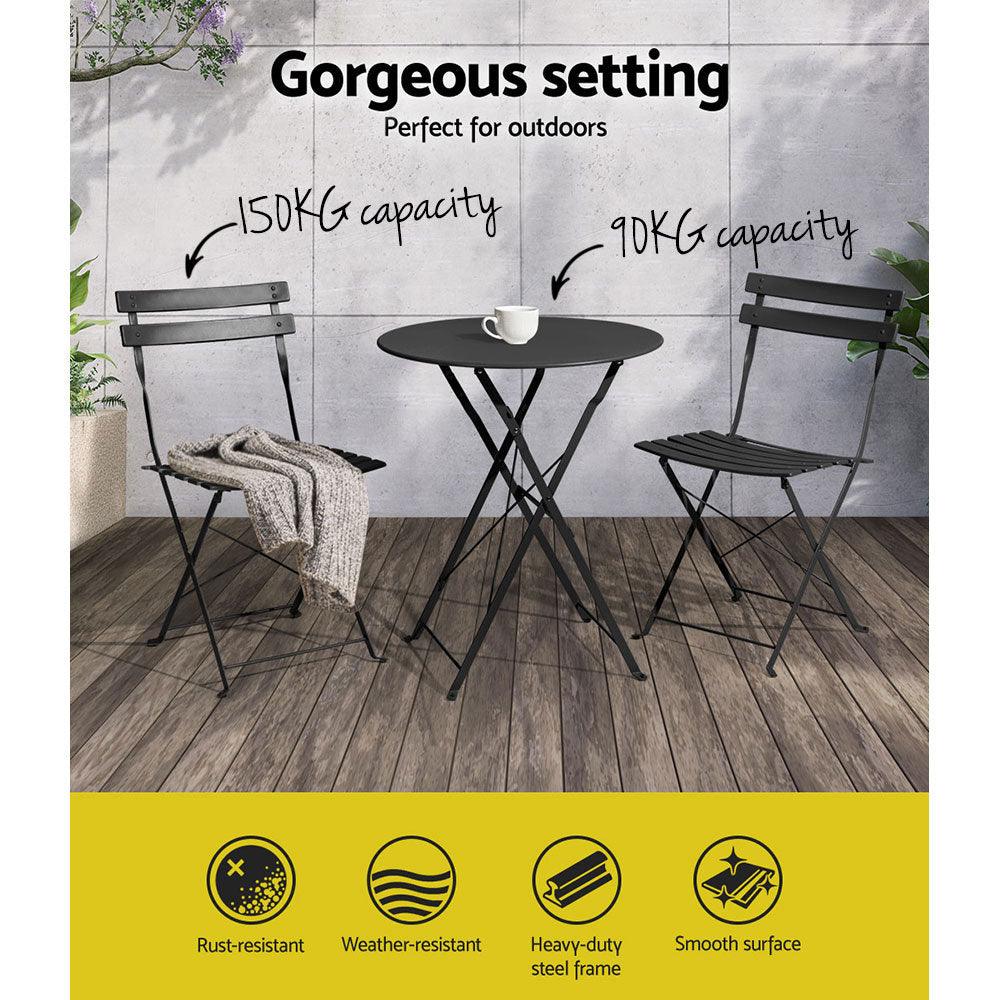 Gardeon Outdoor Setting Table and Chairs Folding Patio Furniture Bistro Set - John Cootes