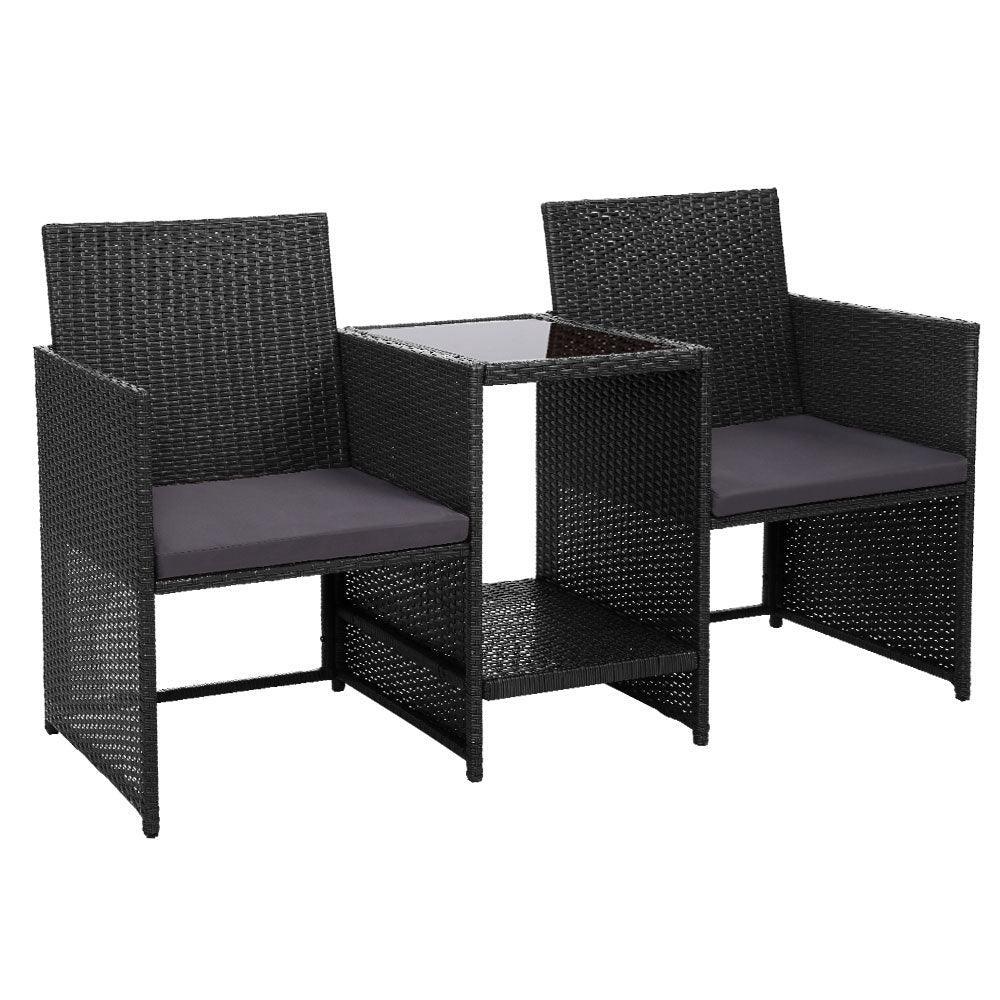 Gardeon Outdoor Setting Wicker Loveseat Birstro Set Patio Garden Furniture Black - John Cootes