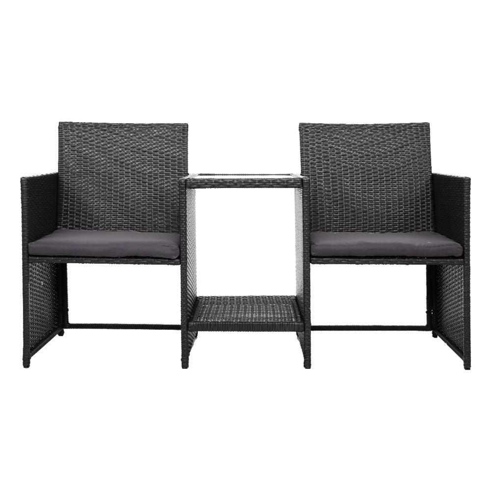 Gardeon Outdoor Setting Wicker Loveseat Birstro Set Patio Garden Furniture Black - John Cootes