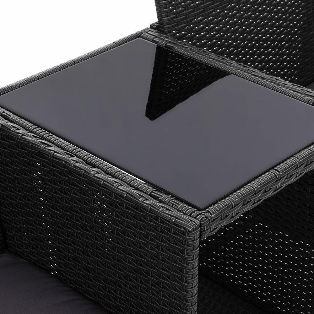 Gardeon Outdoor Setting Wicker Loveseat Birstro Set Patio Garden Furniture Black - John Cootes