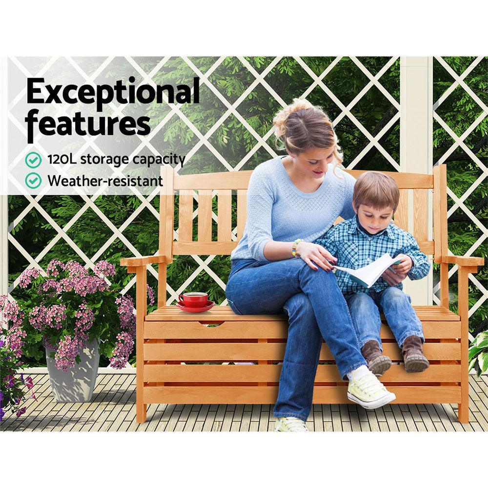 Gardeon Outdoor Storage Bench Box Wooden Garden Chair 2 Seat Timber Furniture - John Cootes