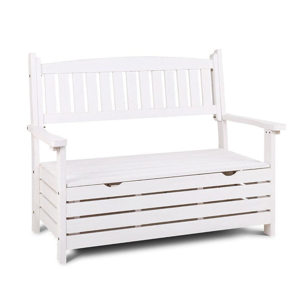 Gardeon Outdoor Storage Bench Box Wooden Garden Chair 2 Seat Timber Furniture White - John Cootes
