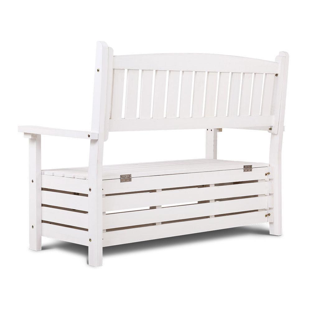 Gardeon Outdoor Storage Bench Box Wooden Garden Chair 2 Seat Timber Furniture White - John Cootes