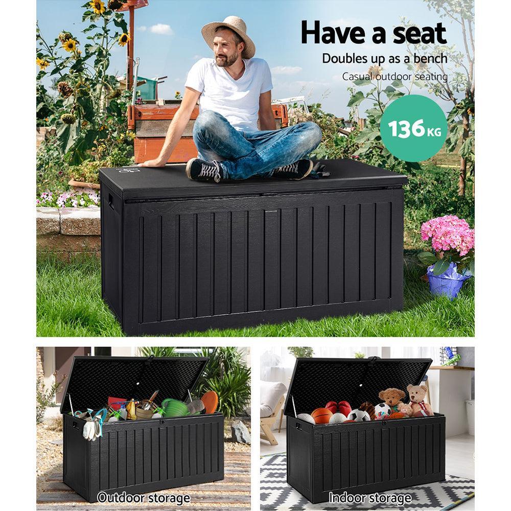 Gardeon Outdoor Storage Box Container Garden Toy Indoor Tool Chest Sheds 270L Black - John Cootes