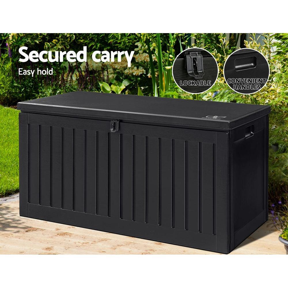 Gardeon Outdoor Storage Box Container Garden Toy Indoor Tool Chest Sheds 270L Black - John Cootes