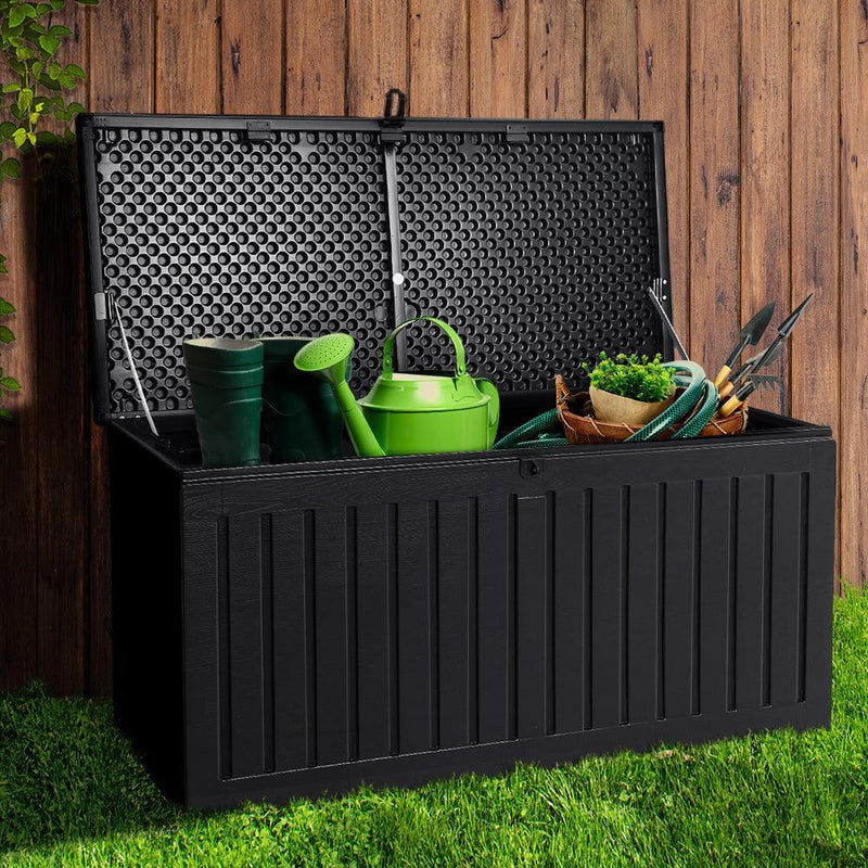 Gardeon Outdoor Storage Box Container Garden Toy Indoor Tool Chest Sheds 270L Black - John Cootes