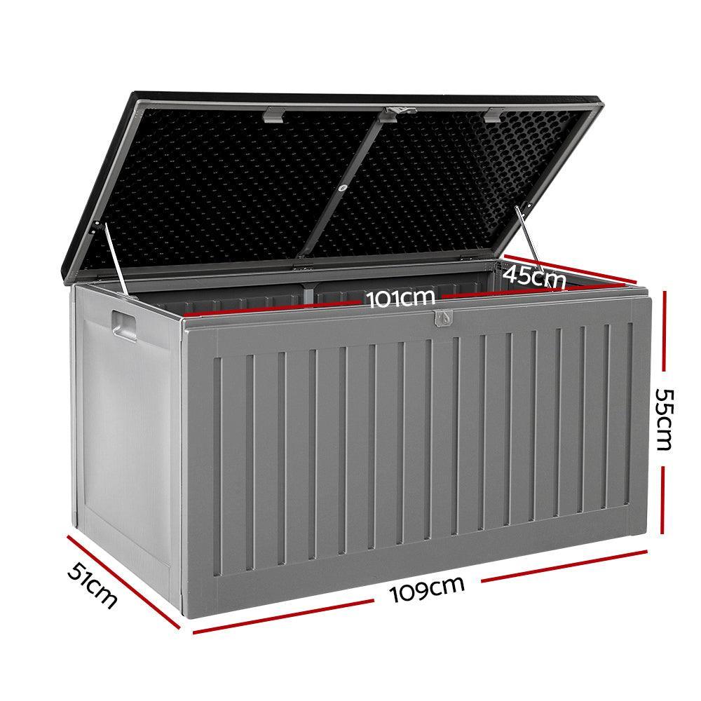 Gardeon Outdoor Storage Box Container Garden Toy Indoor Tool Chest Sheds 270L Dark Grey - John Cootes