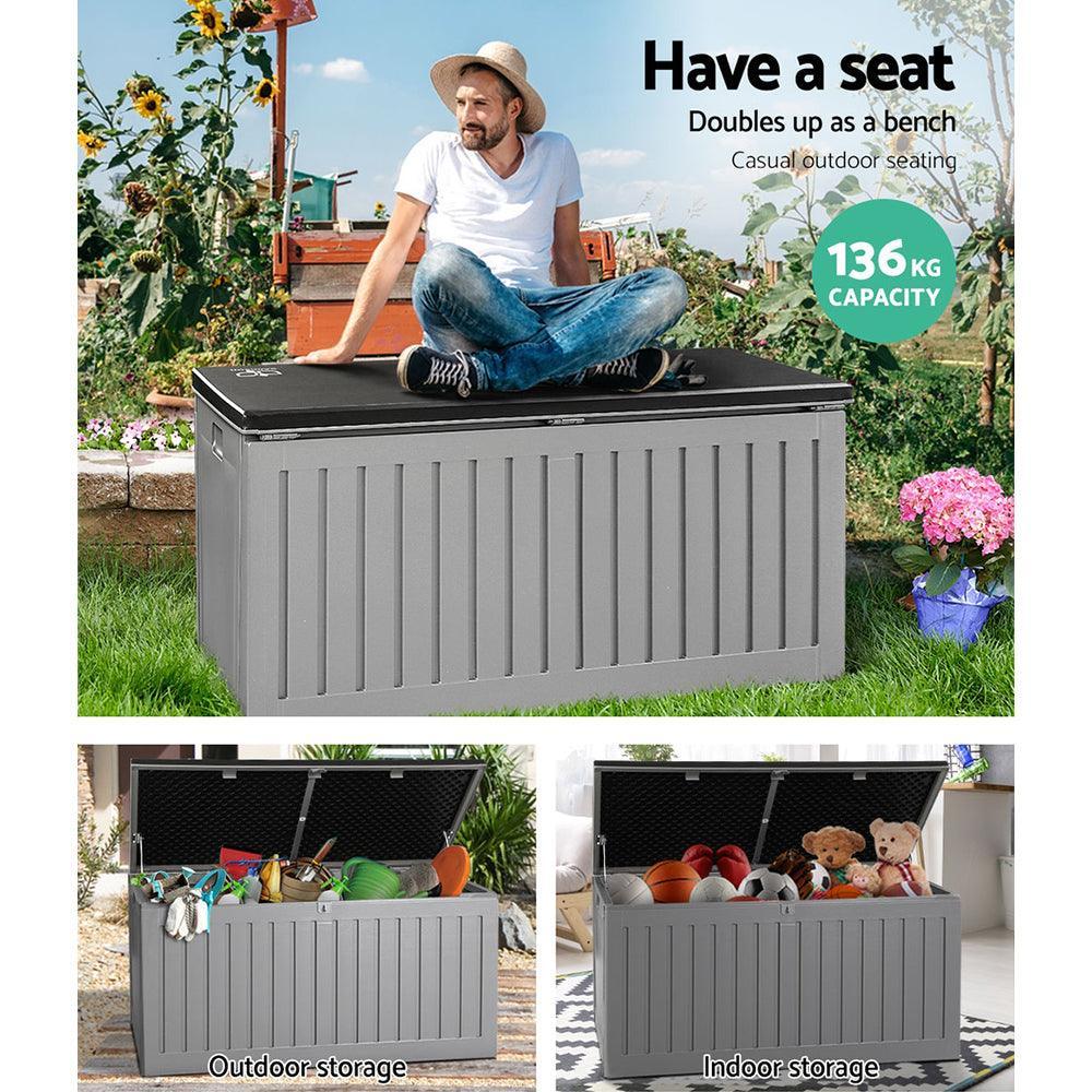 Gardeon Outdoor Storage Box Container Garden Toy Indoor Tool Chest Sheds 270L Dark Grey - John Cootes