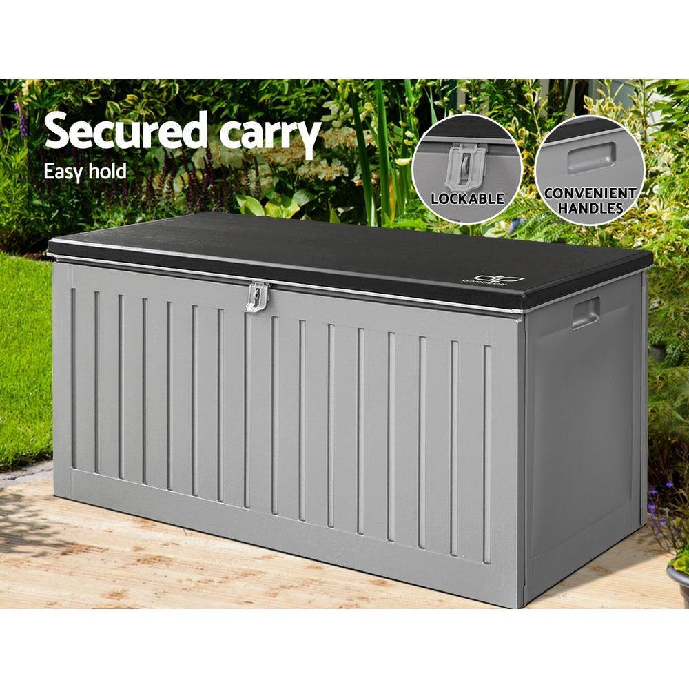 Gardeon Outdoor Storage Box Container Garden Toy Indoor Tool Chest Sheds 270L Dark Grey - John Cootes