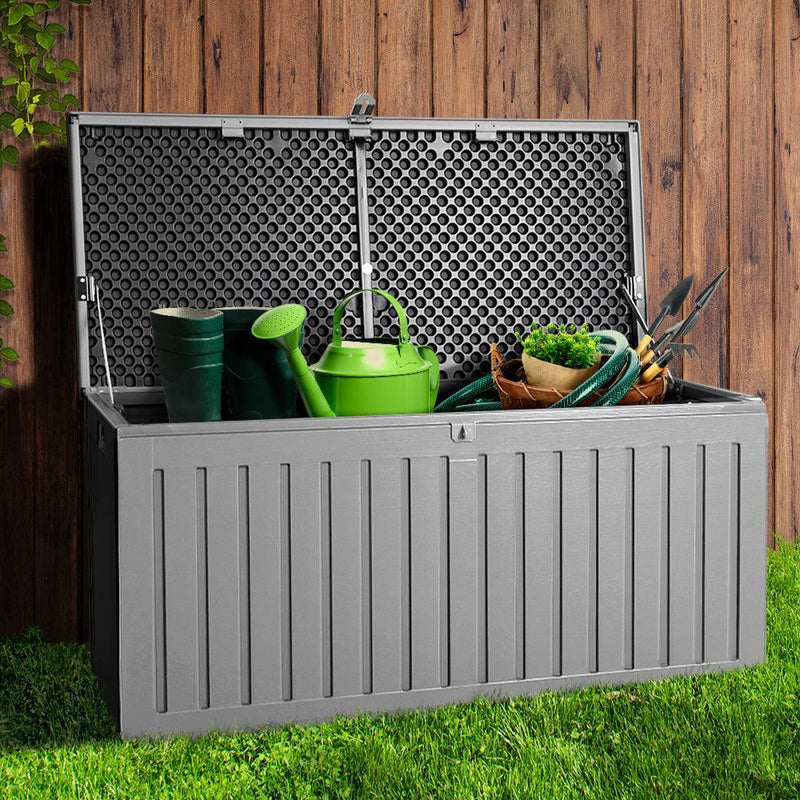 Gardeon Outdoor Storage Box Container Garden Toy Indoor Tool Chest Sheds 270L Dark Grey - John Cootes
