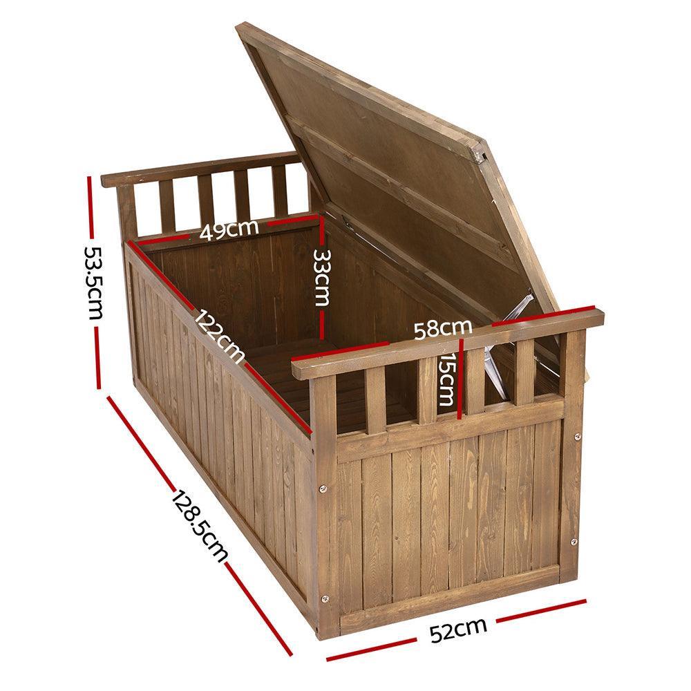 Gardeon Outdoor Storage Box Wooden Garden Bench 128.5cm Chest Tool Toy Sheds XL - John Cootes