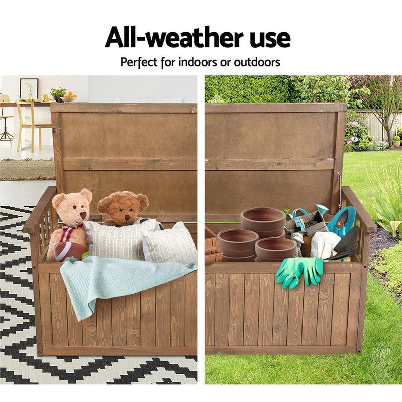 Gardeon Outdoor Storage Box Wooden Garden Bench 128.5cm Chest Tool Toy Sheds XL - John Cootes