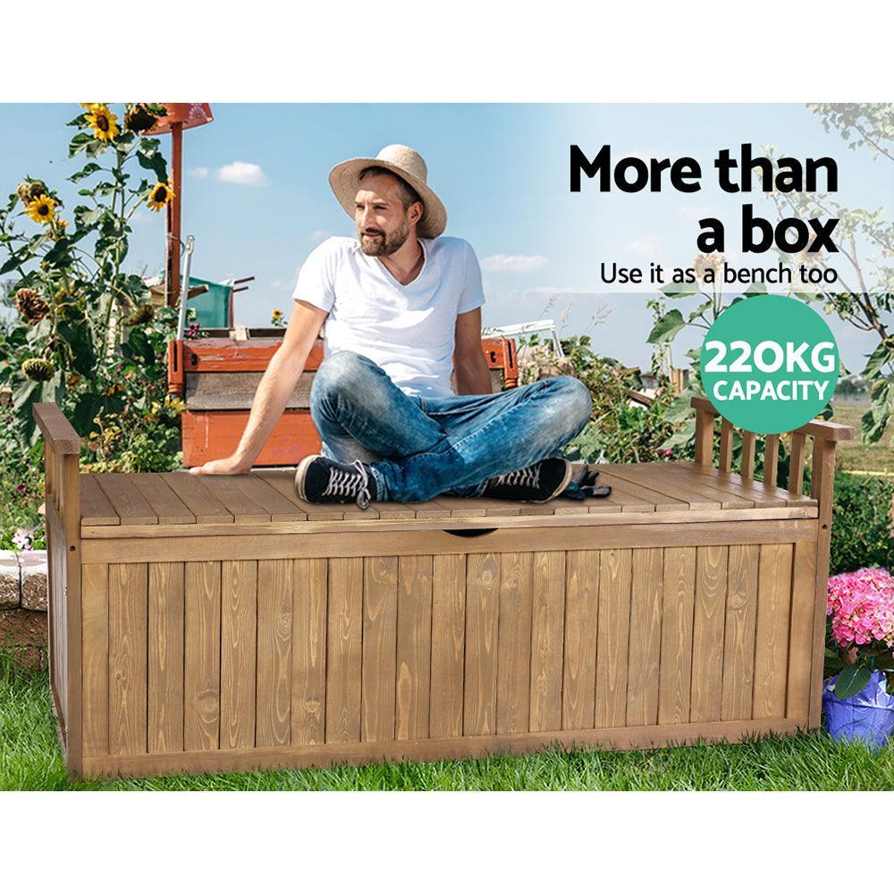 Gardeon Outdoor Storage Box Wooden Garden Bench 128.5cm Chest Tool Toy Sheds XL - John Cootes