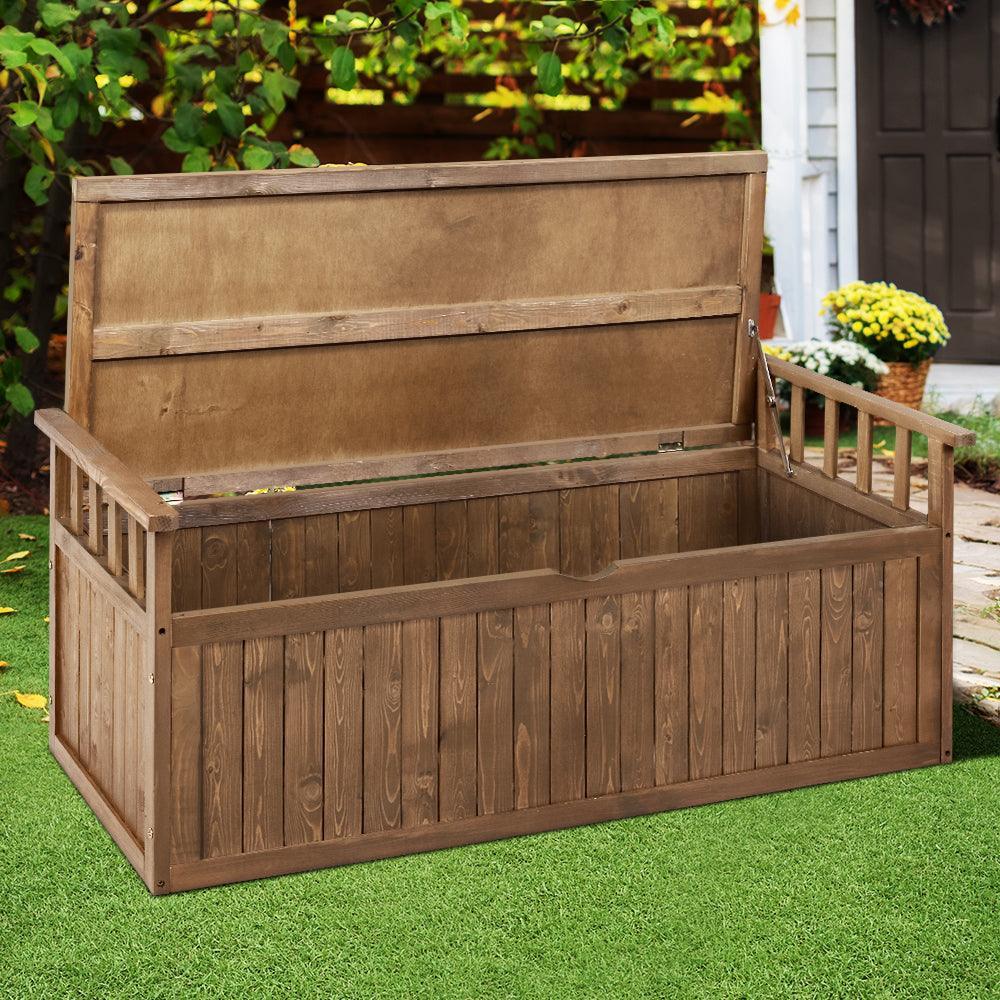 Gardeon Outdoor Storage Box Wooden Garden Bench 128.5cm Chest Tool Toy Sheds XL - John Cootes