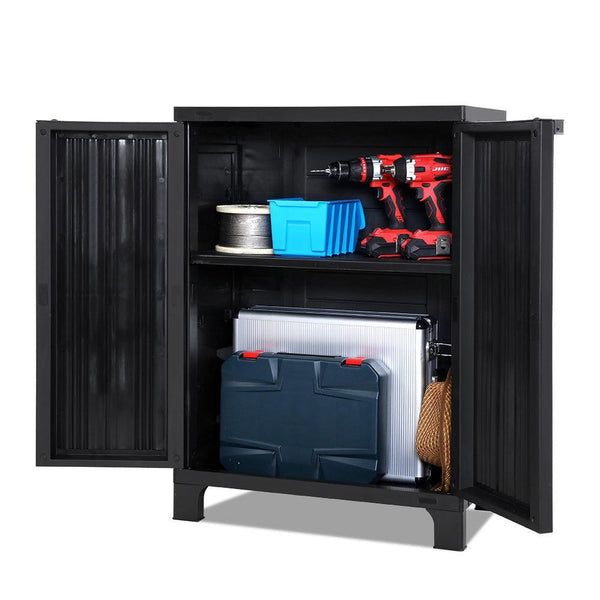 Gardeon Outdoor Storage Cabinet Cupboard Lockable Garden Sheds Adjustable Black - John Cootes