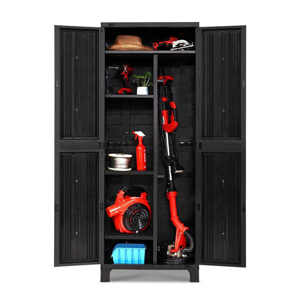 Gardeon Outdoor Storage Cabinet Lockable Tall Garden Sheds Garage Adjustable Black 173CM - John Cootes