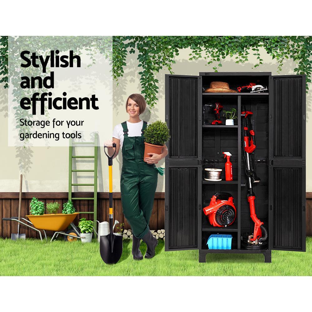 Gardeon Outdoor Storage Cabinet Lockable Tall Garden Sheds Garage Adjustable Black 173CM - John Cootes