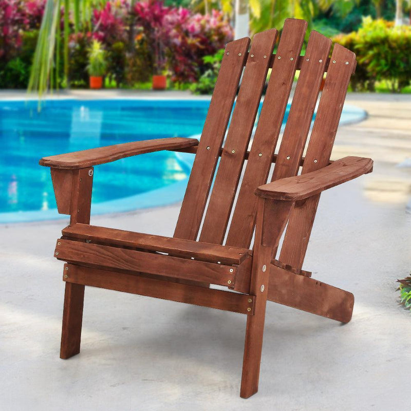 Gardeon Outdoor Sun Lounge Beach Chairs Table Setting Wooden Adirondack Patio Brown Chair - John Cootes