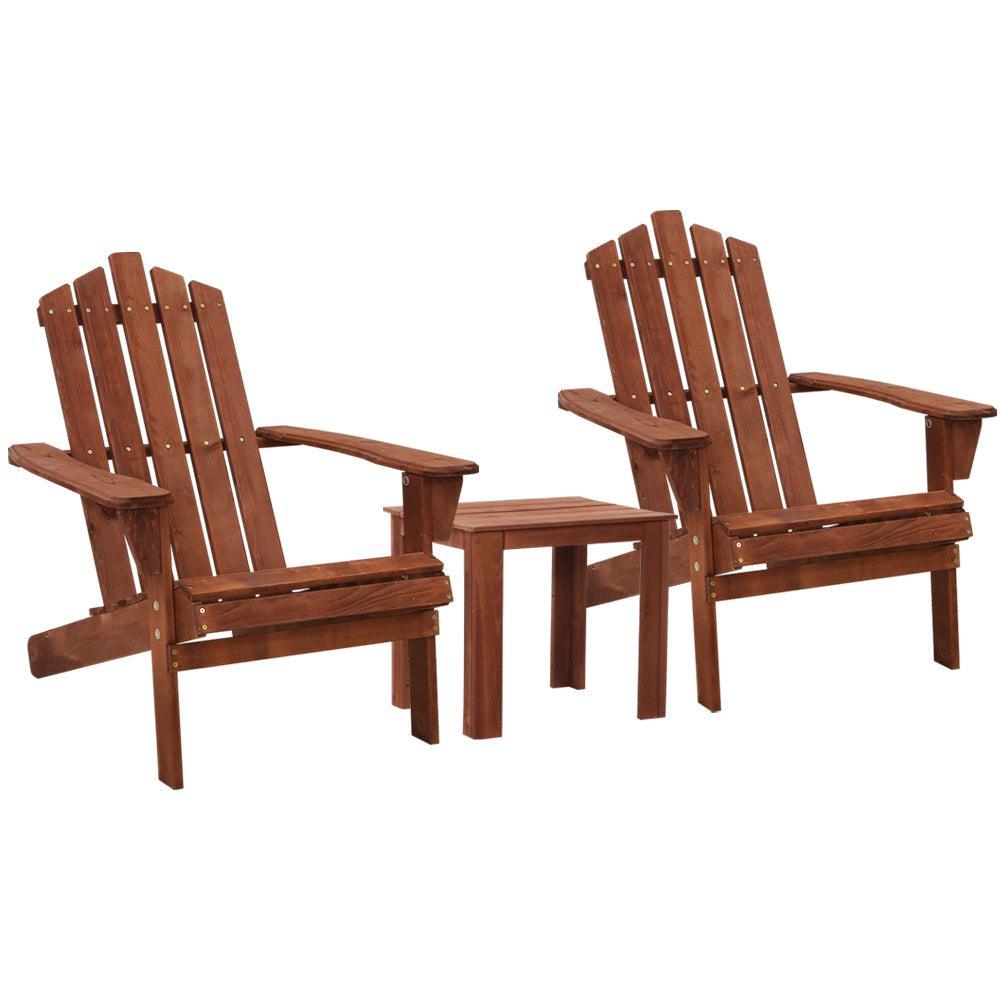 Gardeon Outdoor Sun Lounge Beach Chairs Table Setting Wooden Adirondack Patio Chair Brwon - John Cootes