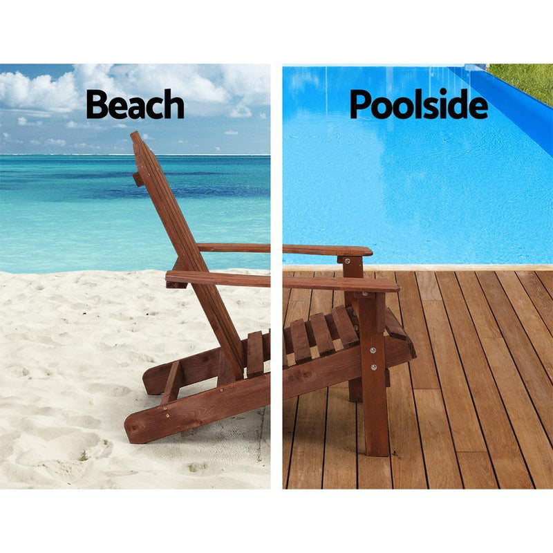 Gardeon Outdoor Sun Lounge Beach Chairs Table Setting Wooden Adirondack Patio Chair Brwon - John Cootes