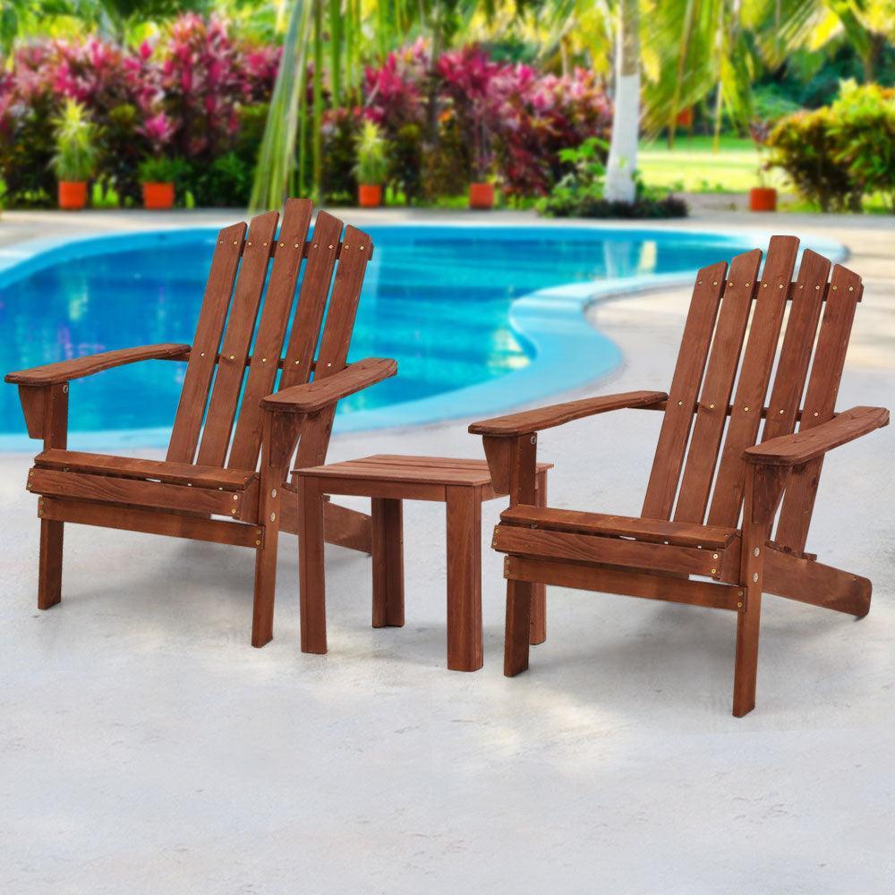 Gardeon Outdoor Sun Lounge Beach Chairs Table Setting Wooden Adirondack Patio Chair Brwon - John Cootes