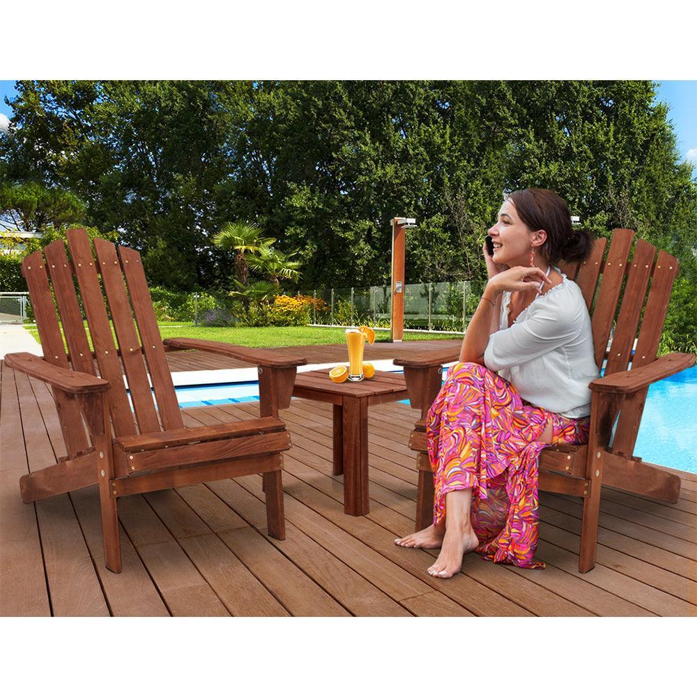 Gardeon Outdoor Sun Lounge Beach Chairs Table Setting Wooden Adirondack Patio Chair Brwon - John Cootes